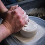 Richard Heeley at work in his pottery in Shropshire Feb 2018